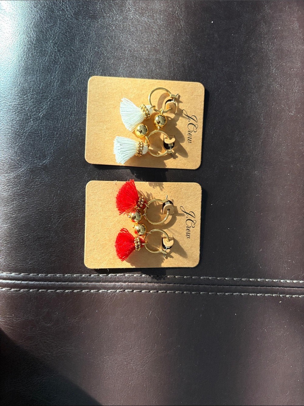 J. Crew Gold Hoop Earrings with Red and White Tassels